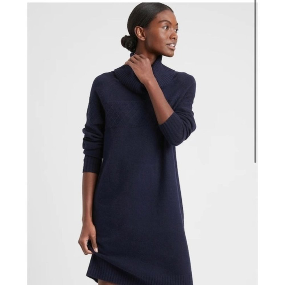 Banana Republic Knit Turtleneck Pointelle Sweater Dress Navy [Brand New]
